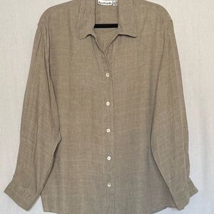 Ann Klein II 100% Linen Women’s Long Sleeve Button Up Shirt Blouse Taupe Sz 14